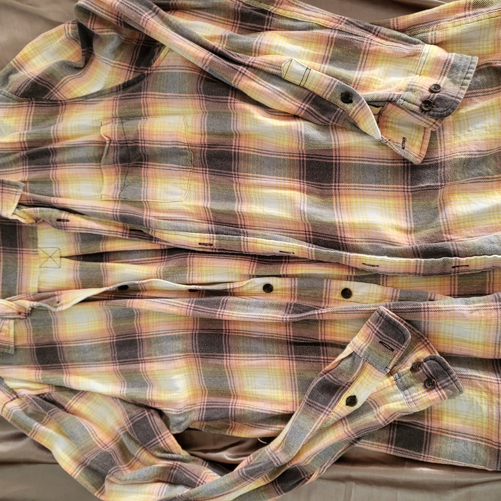 PacSun Yellow and Brown Plaid Casual Button Down Shirt